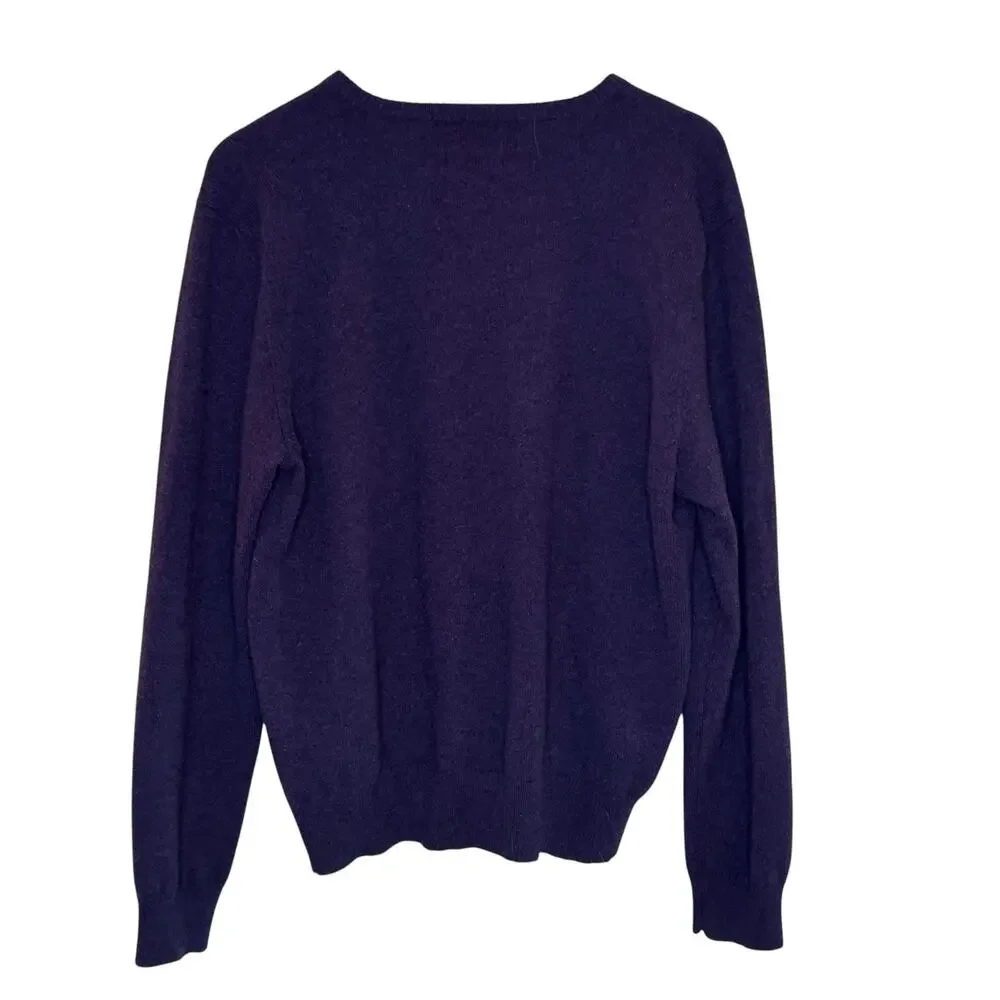 Vintage Polo Ralph Lauren 100% Lambs Wool Purple V-Neck Sweater Green Pony